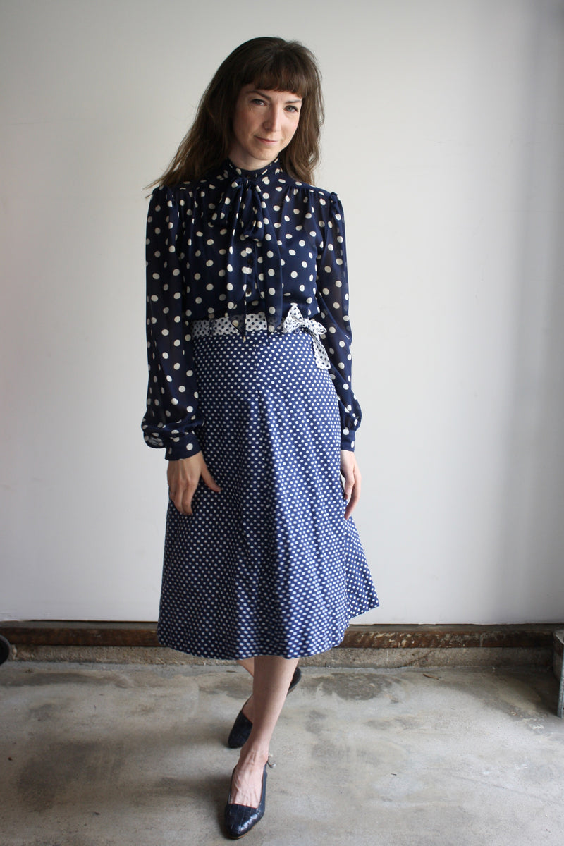 vintagemixedpolkadotskirtblous