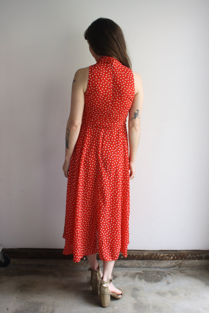 red polka dot dress midi Red And White Polka Dot Printed High Low Midi Dress AX Paris