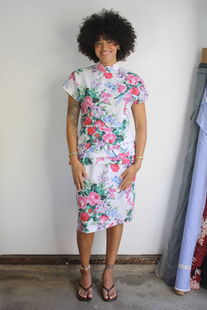 80s Floral Puplum Dress