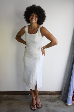 Linen Sheath Dress with Pintucks