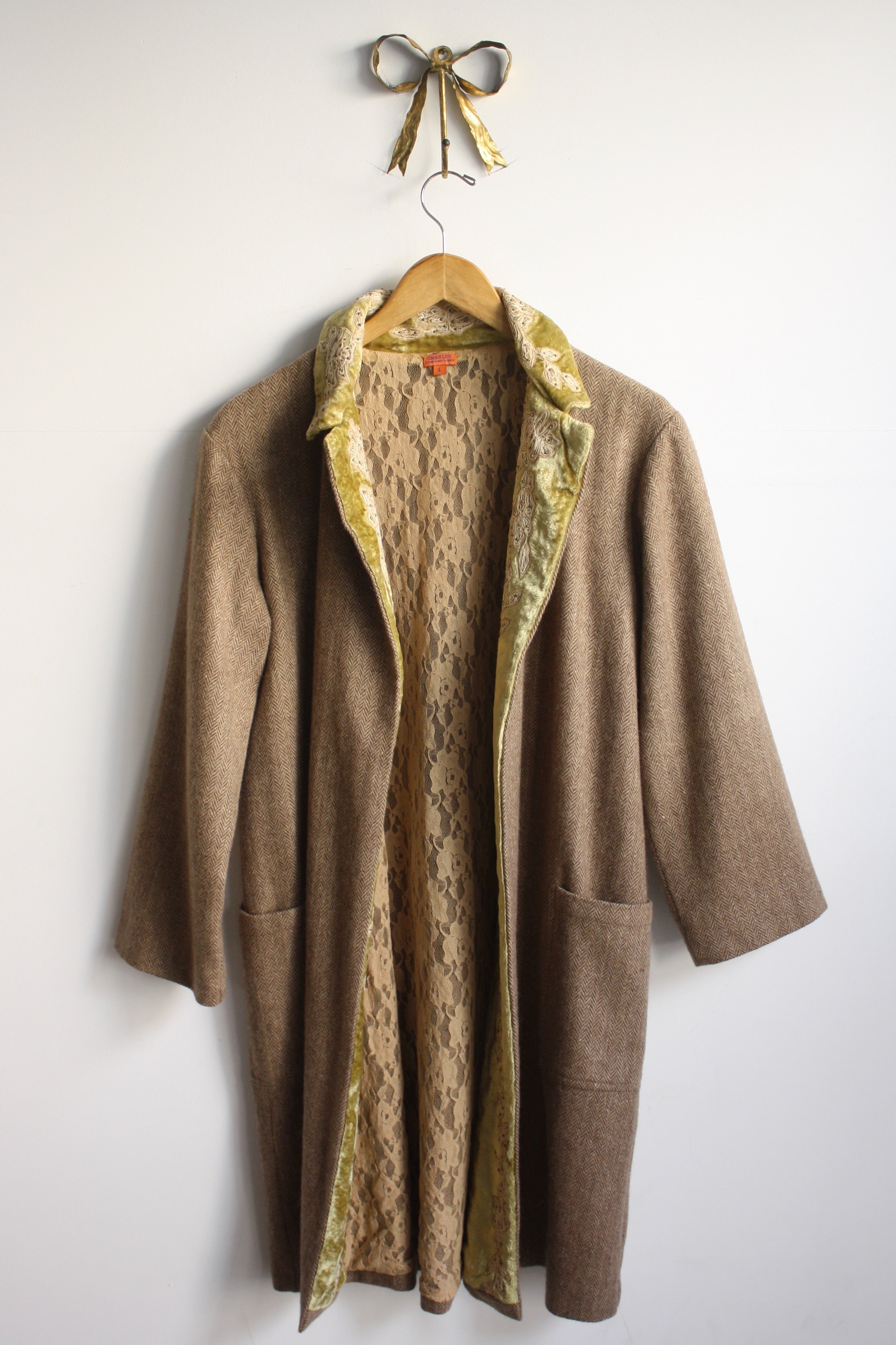 Herringbone & Velvet Open Coat