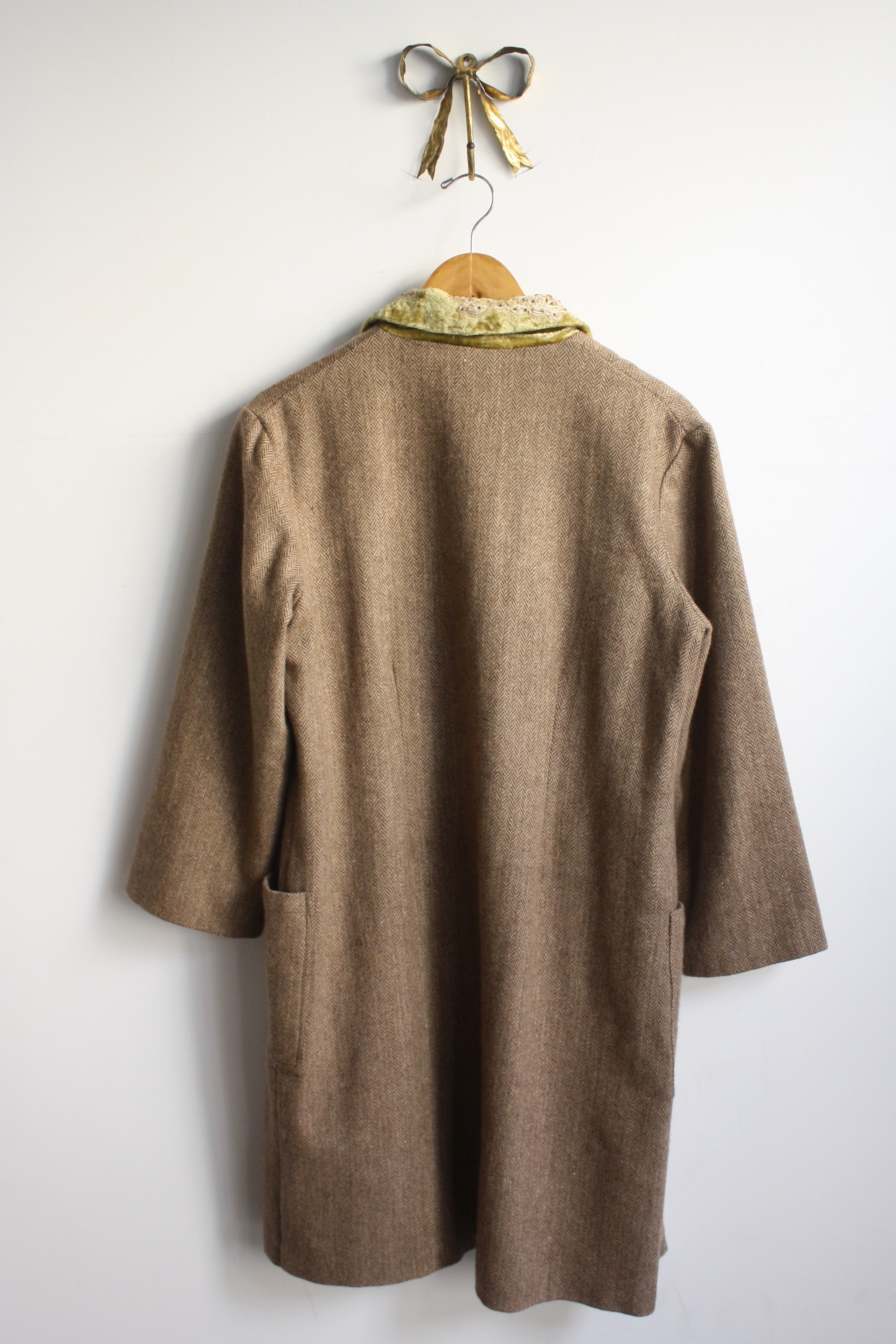 Herringbone & Velvet Open Coat