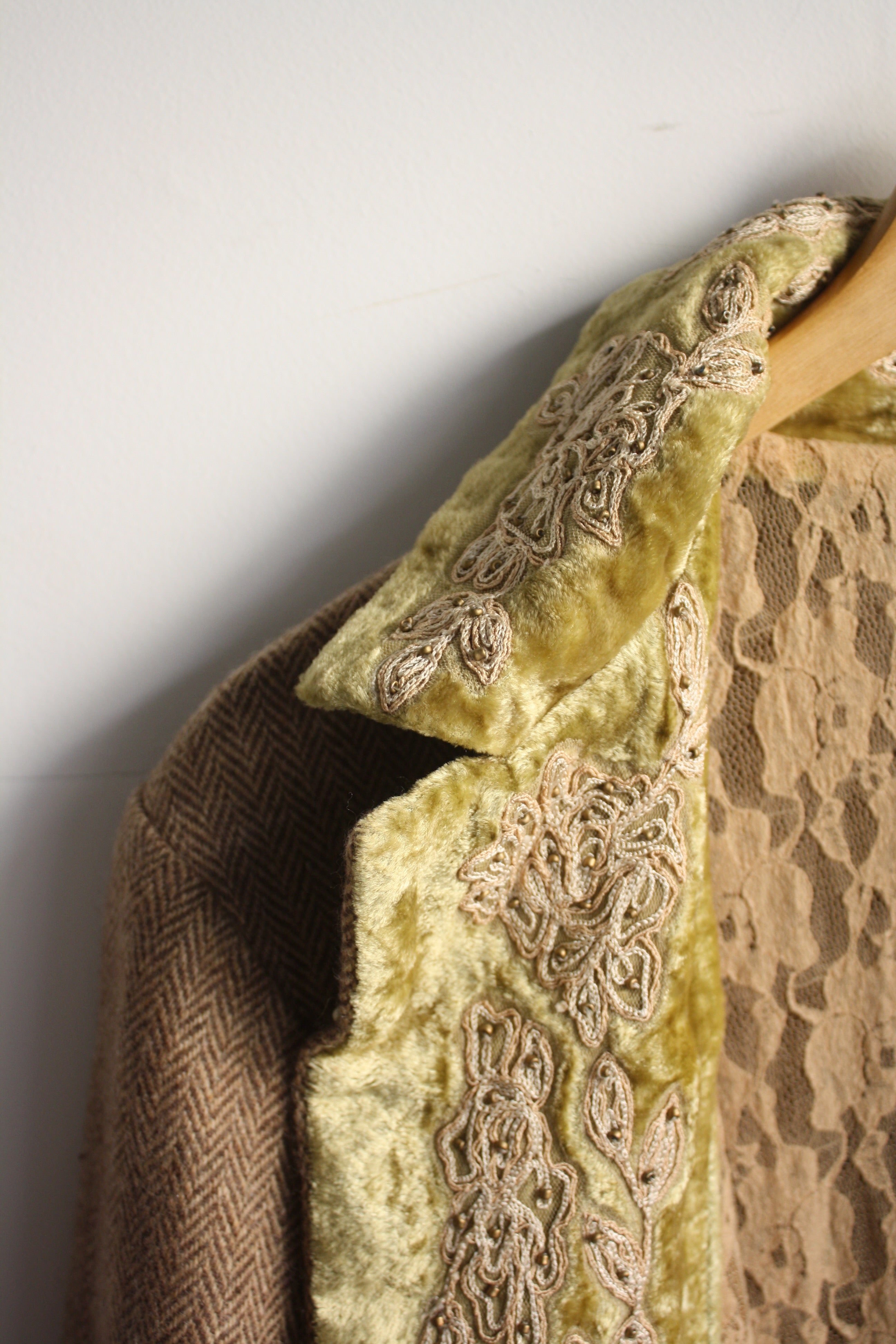 Herringbone & Velvet Open Coat