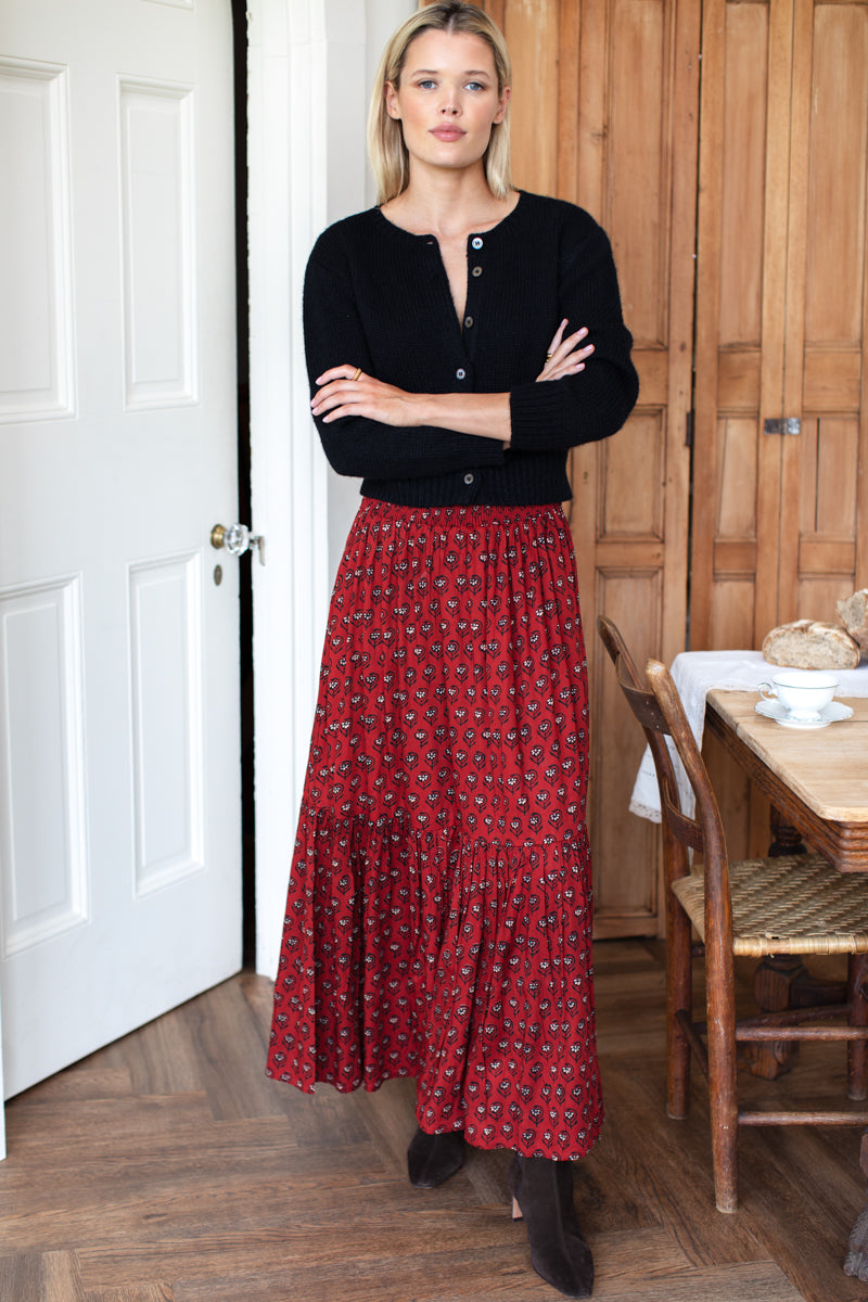 Shirred Skirt - Lantern Flower Rouge