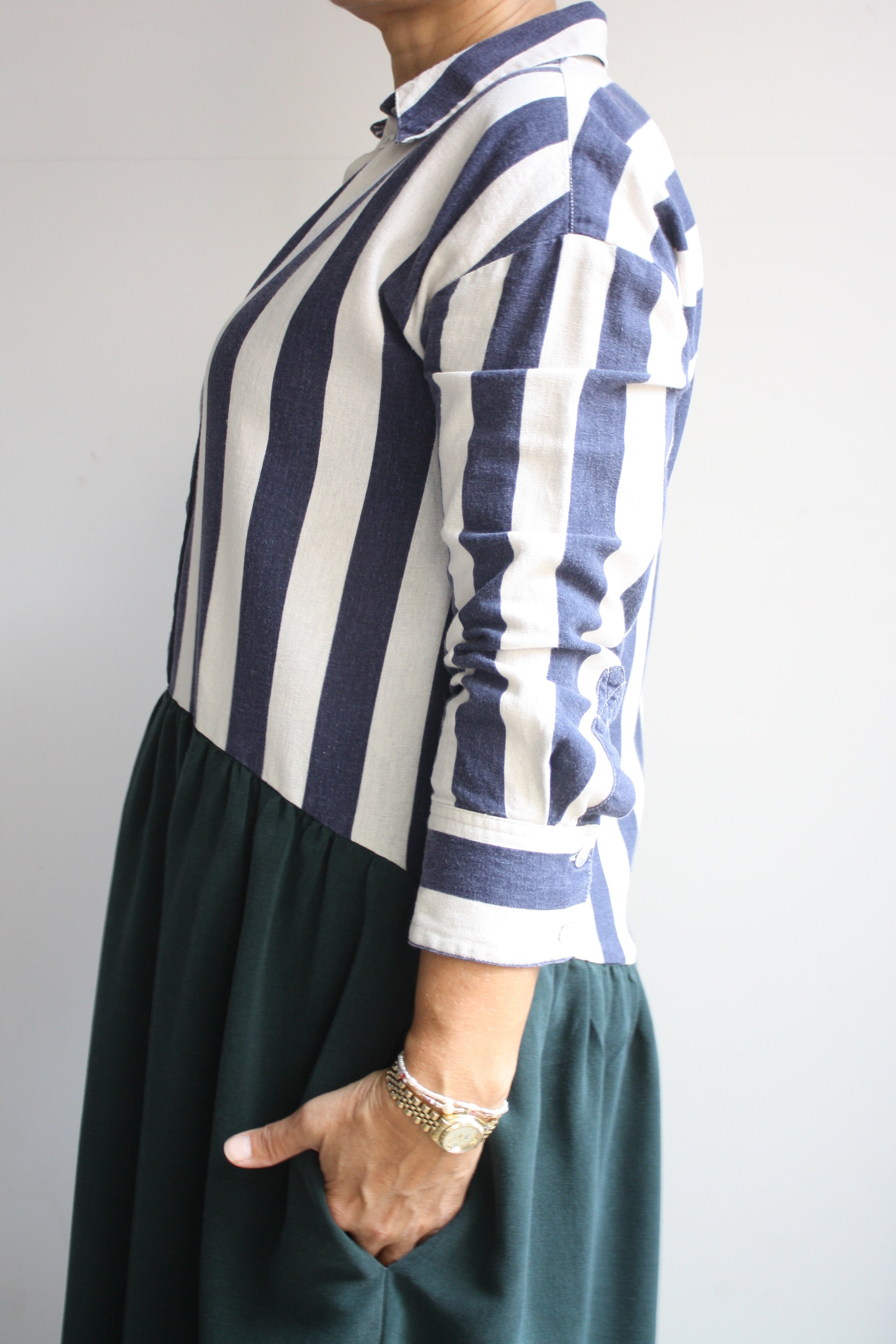 Hedy Dress 15 - Navy Stripe/Pine