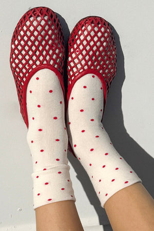 Sneaker Socks - Cream/Red Polka Dot