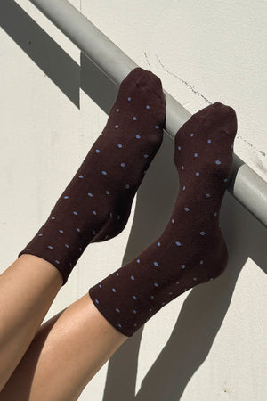 Sneaker Socks - Cacao/Blue Polka Dot