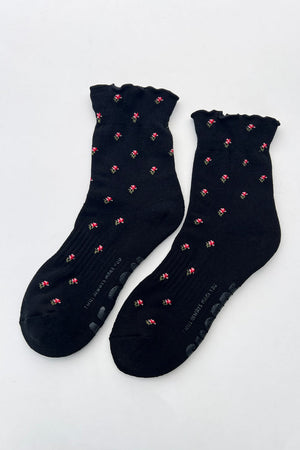 Petal Ruffled Hugger Crew Socks - Black