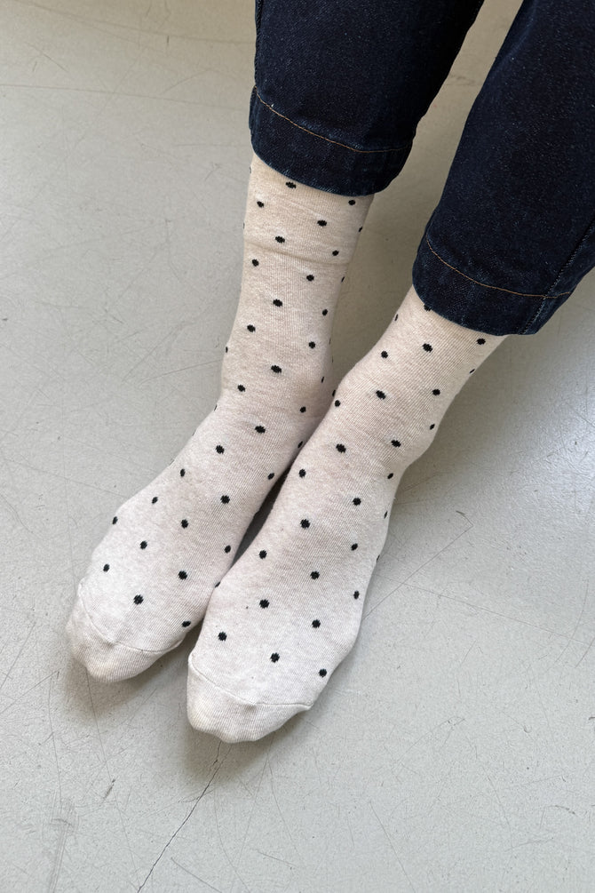 Sneaker Socks - Oatmeal Polka Dot