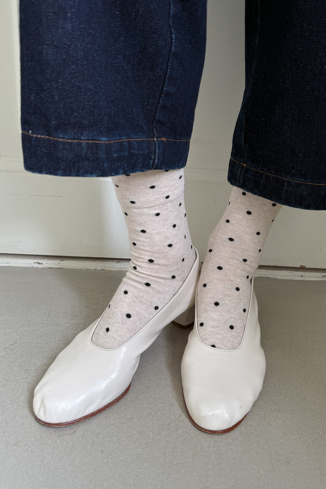 Sneaker Socks - Oatmeal Polka Dot