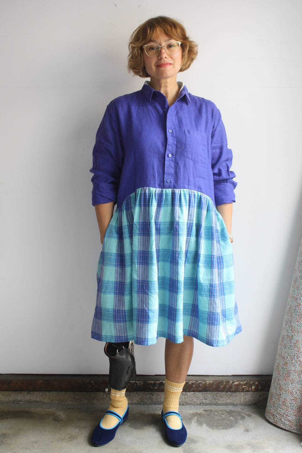 Hedy Dress 4 - Aqua Plaid Linen