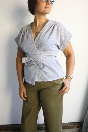 Loretta Wrap/Tie Top - Microstripe