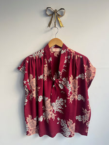 Myrtle Faye blouse in burgundy blossom print