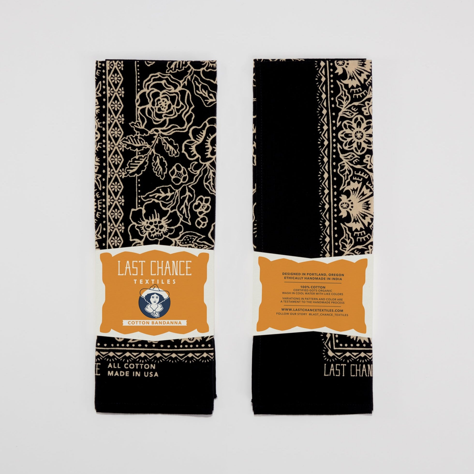 Cotton Bandana - Black Rosey