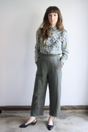 SAMPLE Naomi Pants - Gray-Green Linen