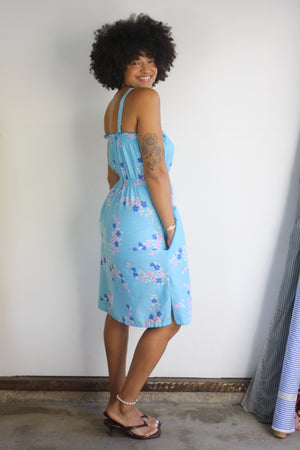 Aqua Floral Smocked Sundress