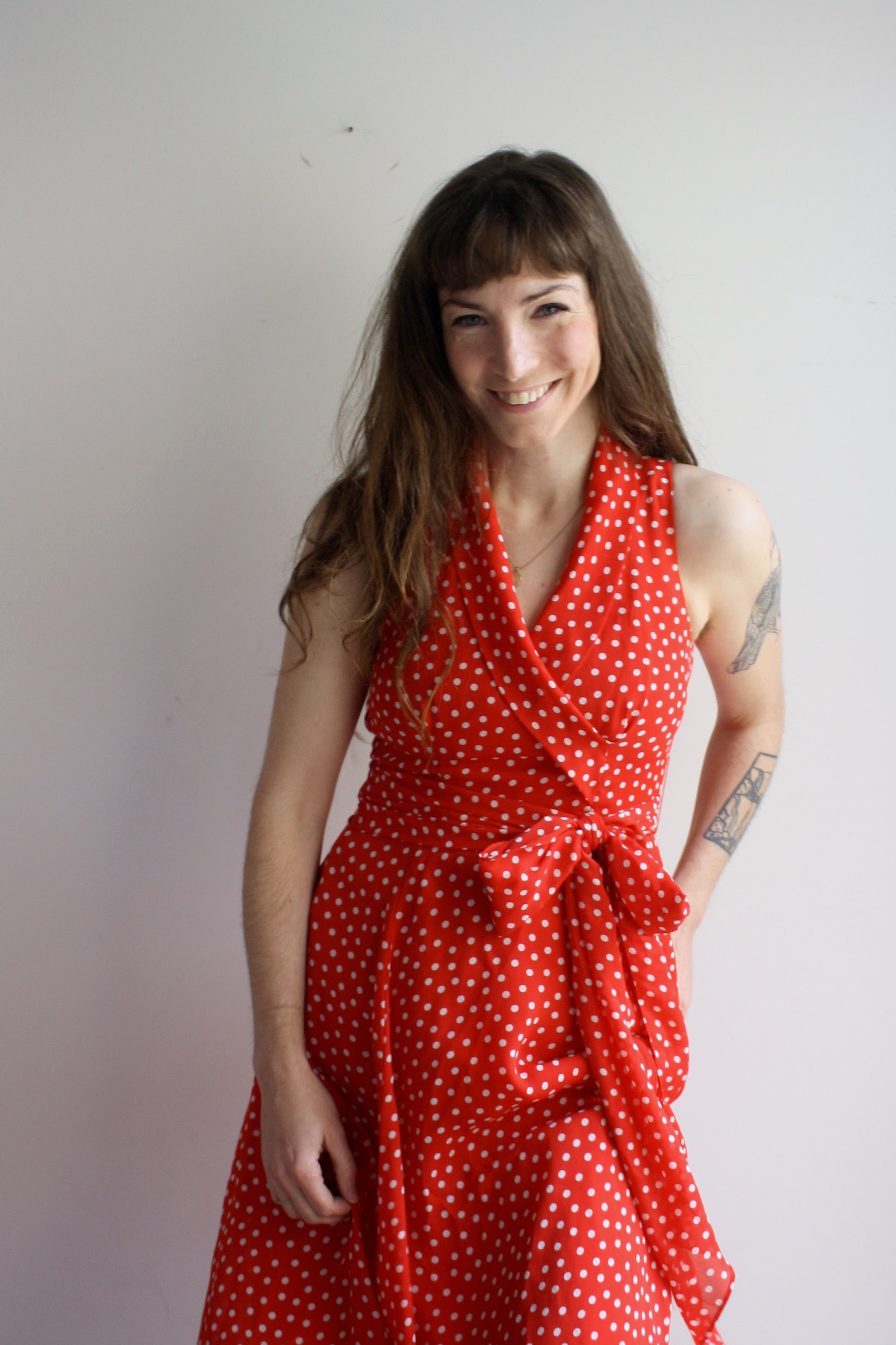 red polka dot dress wrap The Polka Dot Ruffle Wrap Dress - Red Women's Casual Wrap Dress, Stylish- Red - Dresses
