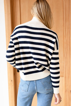 Carolyn Funnel Neck Sweater - Navy French Stripe