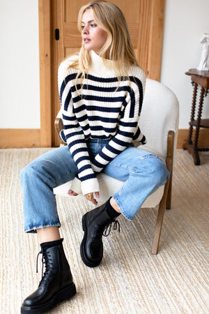 Carolyn Funnel Neck Sweater - Navy French Stripe