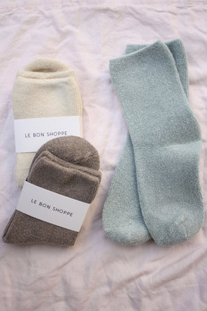 Le Bon Shoppe Cloud socks in available colors: Ecru, Frappe (taupe), Bay (soft blue)