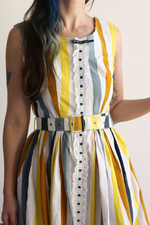 Yellow Roses Striped Dress