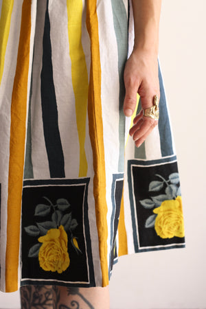 Yellow Roses Striped Dress